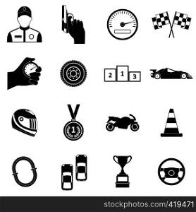 Car racing simple icons set for web and mobile devices . Car racing simple icons