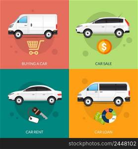 Car rent and sale design concept set with flat auto icons isolated vector illustration. Car For Rent And Sale