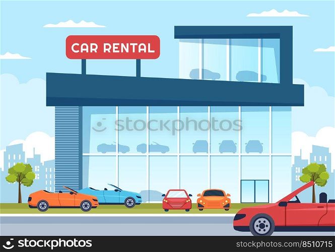 Car Rental, Booking Reservation and Sharing using Service Mobile Application with Route or Points Location in Hand Drawn Cartoon Flat Illustration