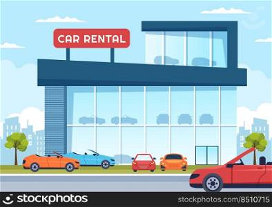 Car Rental, Booking Reservation and Sharing using Service Mobile Application with Route or Points Location in Hand Drawn Cartoon Flat Illustration