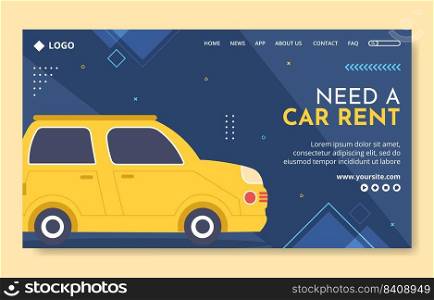 Car Rental Social Media Landing Page Template Flat Cartoon Background Vector Illustration