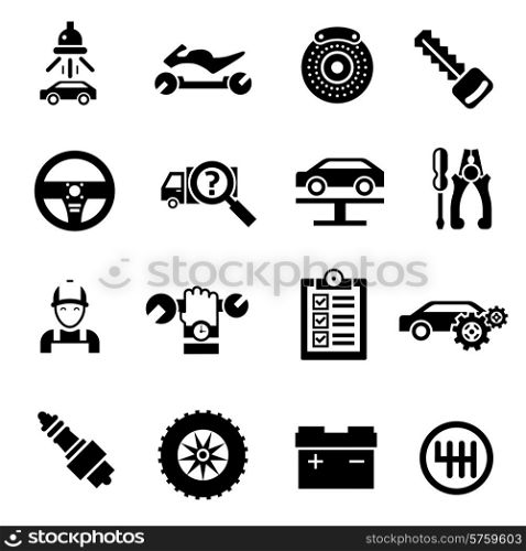 Car repair auto vehicle mechanic service icons black isolated vector illustration