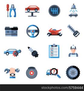 Car repair icons set with mechanic service and garage tools isolated vector illustration