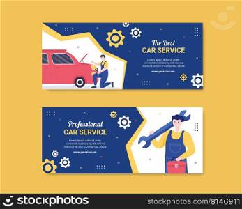 Car Service Banner Template Social Media Flat Cartoon Background Vector Illustration