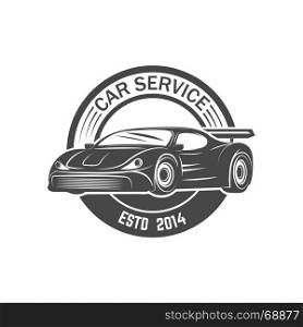 Car service emblem on white background. Design element for logo, label, emblem, sign. Vector illustration