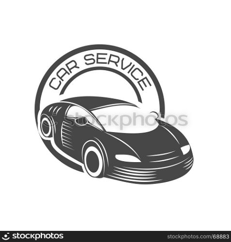 Car service emblem on white background. Design element for logo, label, emblem, sign. Vector illustration