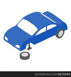 Car service icon isometric vector. Passenger car in process of changing wheel. Tire service, repair. Car service icon isometric vector. Passenger car in process of changing wheel