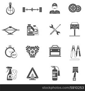 Car service icons black set with auto spare parts isolated vector illustration. Car Service Icons Black