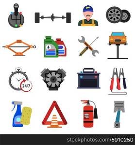 Car service icons flat set with auto repair symbols isolated vector illustration. Car Service Icons Flat Set