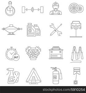 Car service icons line set with auto workshop symbols isolated vector illustration. Car Service Icons Line