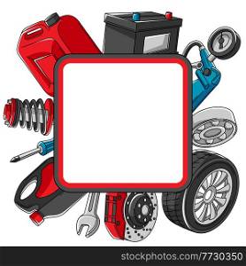 Car service illustration. Auto center repair concept for advertising with transport items. Business design.. Car service illustration. Auto center repair concept for advertising with transport items.