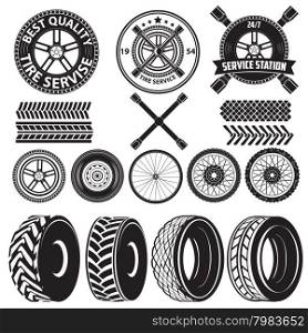 car service labels. tire service label. Auto parts. Set of design elements in vector