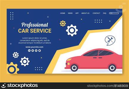 Car Service Landing Page Template Social Media Flat Cartoon Background Vector Illustration