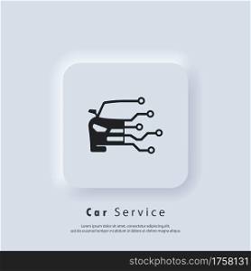 Car service logo. Diagnostics car tech icon logo. Diagnostics car icons. Vector. UI icon. Neumorphic UI UX white user interface web button. Neumorphism