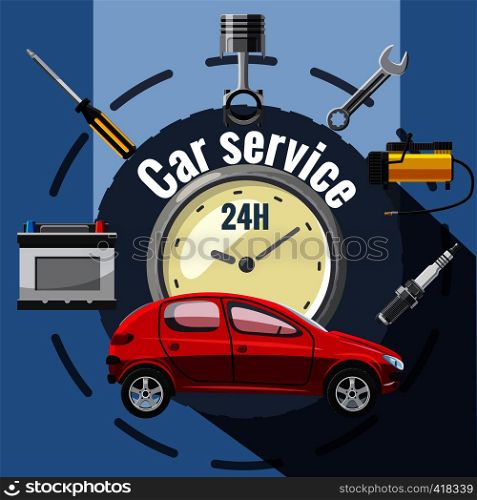Car service tools emblem concept. Cartoon illustration of car service tools emblem vector concept for web. Car service tools emblem concept, cartoon style