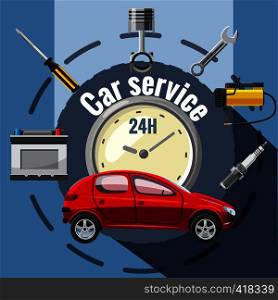 Car service tools emblem concept. Cartoon illustration of car service tools emblem vector concept for web. Car service tools emblem concept, cartoon style