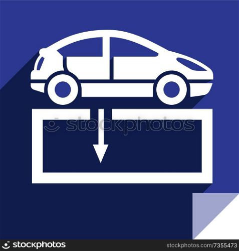 Car service, transport flat icon, sticker square shape, modern color. Transport on the road