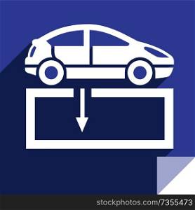 Car service, transport flat icon, sticker square shape, modern color. Transport on the road