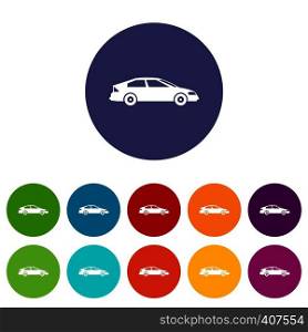 Car set icons in different colors isolated on white background. Car set icons
