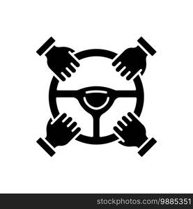 Car sharing black glyph icon. Model of car rental where people rent cars for short periods of time. Owner gives automobile for hour. Silhouette symbol on white space. Vector isolated illustration. Car sharing black glyph icon