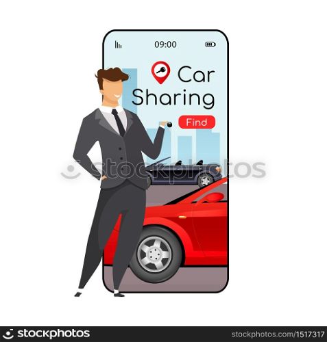 Car sharing cartoon smartphone vector app screen. Mobile phone display with flat character design mockup. Group transport rent. Ride sharing, carpooling application telephone interface