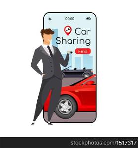 Car sharing cartoon smartphone vector app screen. Mobile phone display with flat character design mockup. Group transport rent. Ride sharing, carpooling application telephone interface