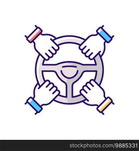 Car sharing RGB color icon. Model of car rental where people rent cars for short periods of time. Owner gives automobile for hour. Isolated vector illustration. Car sharing RGB color icon