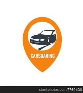 Car sharing service icon, taxi ride, rent and vehicle share vector symbol. Carsharing or auto carpool service emblem for passenger transport exchange trade and driver share carpooling system. Car sharing service icon, taxi ride, vehicle rent