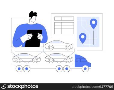 Car shipping by land freight abstract concept vector illustration. Car delivery, automotive shipping industry, vehicle manufacturing, transportation sector, land freight abstract metaphor.. Car shipping by land freight abstract concept vector illustration.