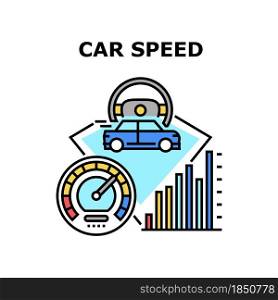 Car Speed Meter Vector Icon Concept. Car Speed Meter Device For Controlling Automobile, Driver Driving Transport Fast And Engine Tuning For Improvement Acceleration Color Illustration. Car Speed Meter Vector Concept Color Illustration