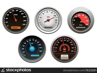 Car speedometers set isolated on white background for design