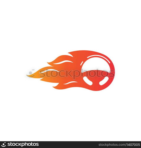 car steering wheel burning fire logo icon vector illustration design