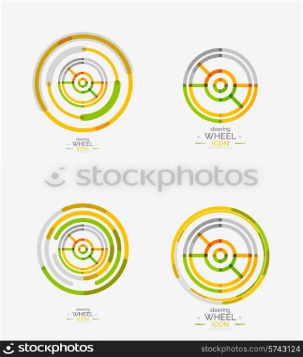 Car steering wheel icon, minimal line design, stamp