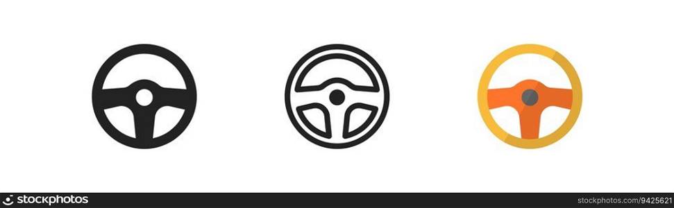 Car steering wheel outline icon. Drive symbol. Automobile test drive concept. Simple flat design. Vector illustration. Car steering wheel outline icon. Drive symbol. Automobile test drive concept. Simple flat design. Vector illustration.