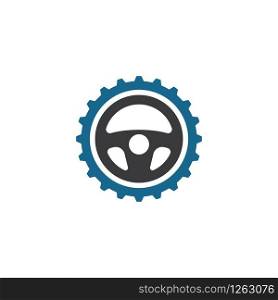 car steering wheel with gear logo icon vector illustration design