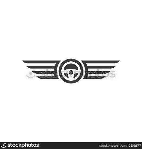 car steering wheel with wings logo icon vector illustration design