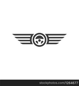 car steering wheel with wings logo icon vector illustration design