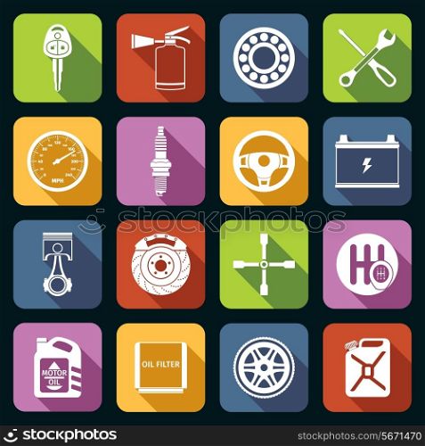 Car system parts technology auto repair white icons set isolated vector illustration