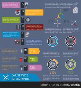 Car system parts technology auto service repair infographics elements set vector illustration