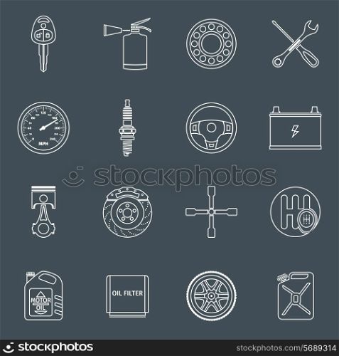 Car system vehicle parts technology auto repair outline icons set isolated vector illustration.