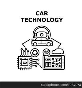 Car Technology Vector Icon Concept. Digital Computer Chip And Audio Music System Car Technology, Modern Automobile Electronic Equipment For Comfortable Journey And Driving Black Illustration. Car Technology Vector Concept Black Illustration