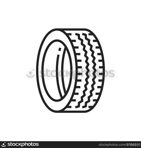 Car tire vector thin line icon. Tire replacement auto service sign. Tire line icon, car wheels automotive part