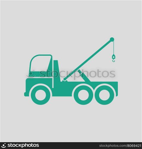 Car towing truck icon. Gray background with green. Vector illustration.