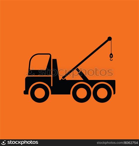 Car towing truck icon. Orange background with black. Vector illustration.