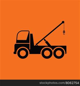 Car towing truck icon. Orange background with black. Vector illustration.