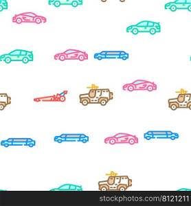 Car Transport Different Body Type Vector Seamless Pattern Color Line Illustration. Car Transport Different Body Type Icons Set Vector