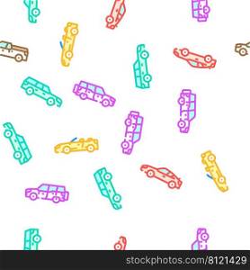 Car Transport Different Body Type Vector Seamless Pattern Color Line Illustration. Car Transport Different Body Type Icons Set Vector