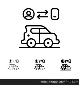 Car, Transport, Man, Technology Bold and thin black line icon set
