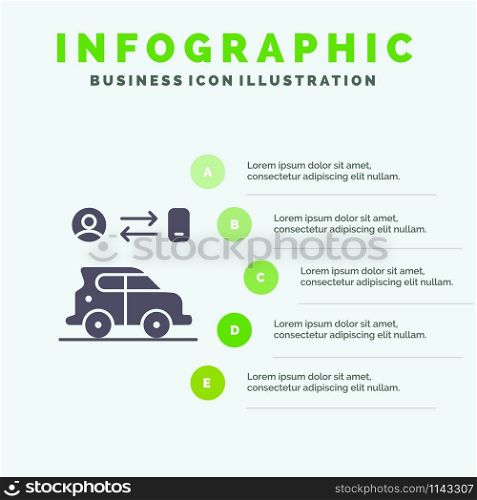 Car, Transport, Man, Technology Solid Icon Infographics 5 Steps Presentation Background