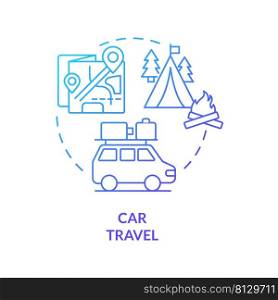 Car travel blue gradient concept icon. Family leisure time and vacation. Quality time together abstract idea thin line illustration. Isolated outline drawing. Myriad Pro-Bold font used. Car travel blue gradient concept icon